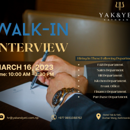 WALK-IN INTERVIEW AT HOTEL YAK AND YETI